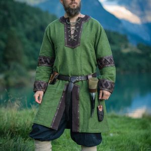 Tuniek viking da uomo "Leif" con appliques in cuoio