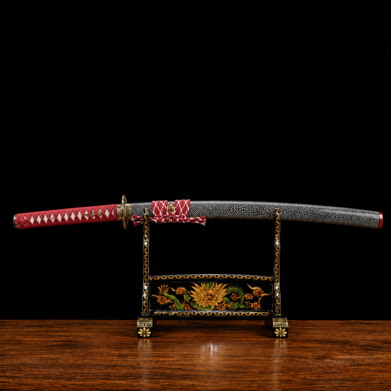 Katana Tachibana (T10-staal met authentieke hamon en roggenhuid)