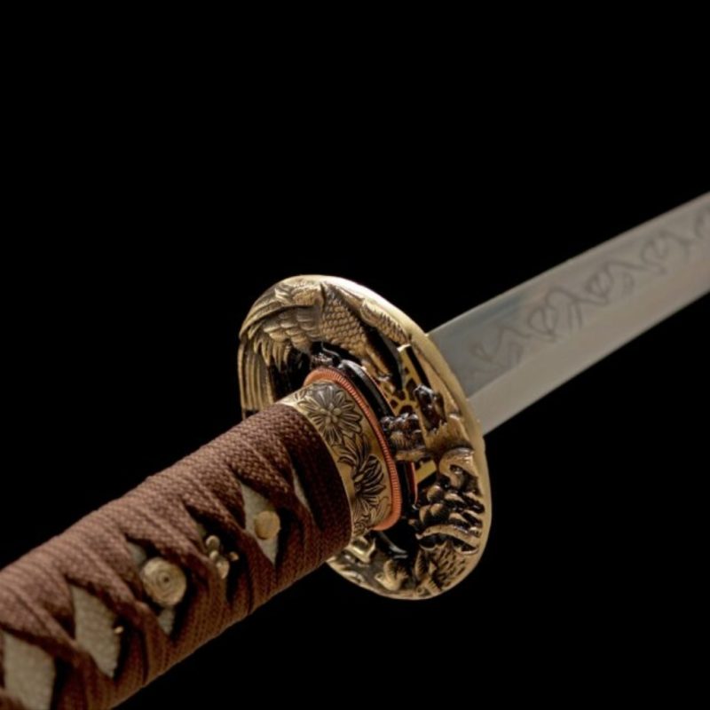 Katana Amaterasu (T10-staal met authentieke hamon en roggenhuid)