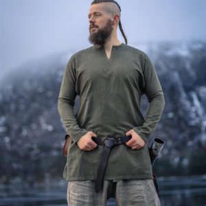 Tuniek viking in linnen "Ragnar" Verde olive